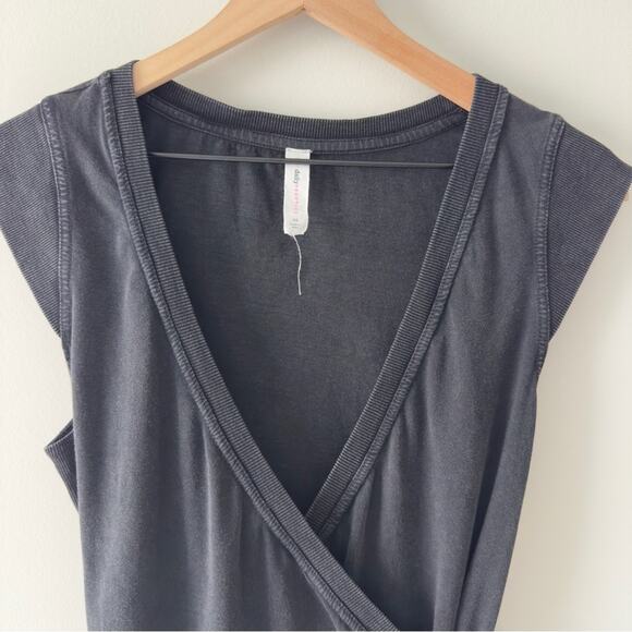 Daily Practice by Anthropologie Montauk V-Neck Dress Black Wrap Mini Cotton Tie - Picture 10 of 15